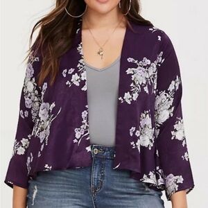 TORRID NWT purple satin KIMONO size 1/2